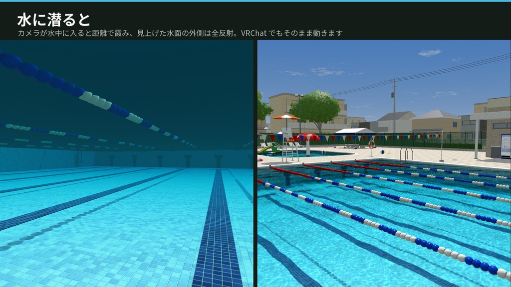 【VRChat・Unity対応】市民プール3Dアセットパック|リアルな水シェーダ・25mプール・ウォータースライダー・プールサイド一式【プレハブ87点】