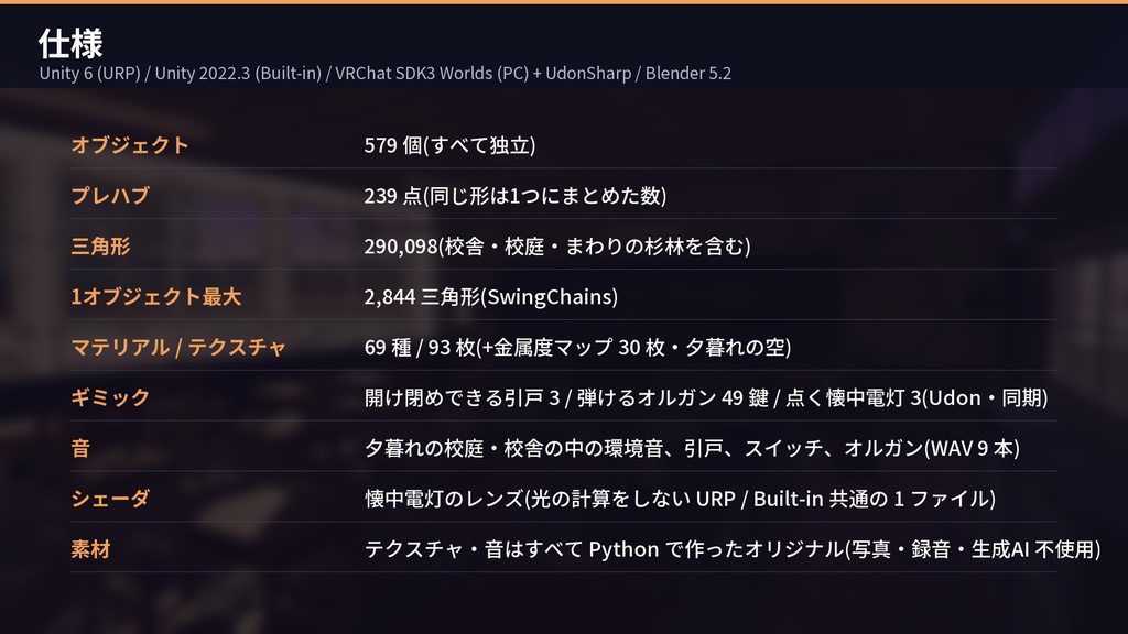 【VRChat・Unity対応】廃校3Dアセットパック|木造校舎・教室2・廊下・昇降口・夕暮れの校庭|開け閉めできる引戸・弾けるオルガン・点く懐中電灯【プレハブ239点】