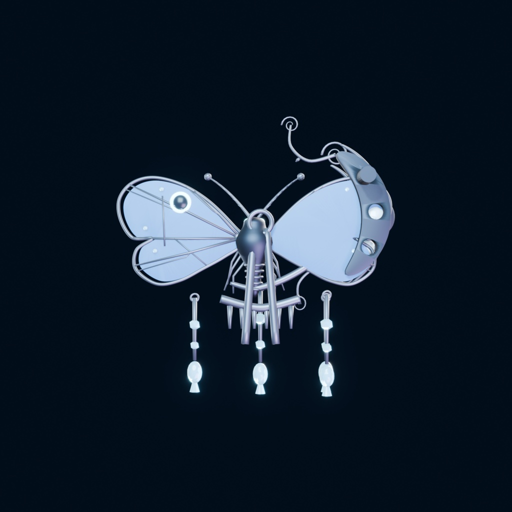 【3Dモデル】青燐蛾・月影 髪飾り / Witchlight Moth & Crescent Hair Ornament(2カラー・HD+軽量版)