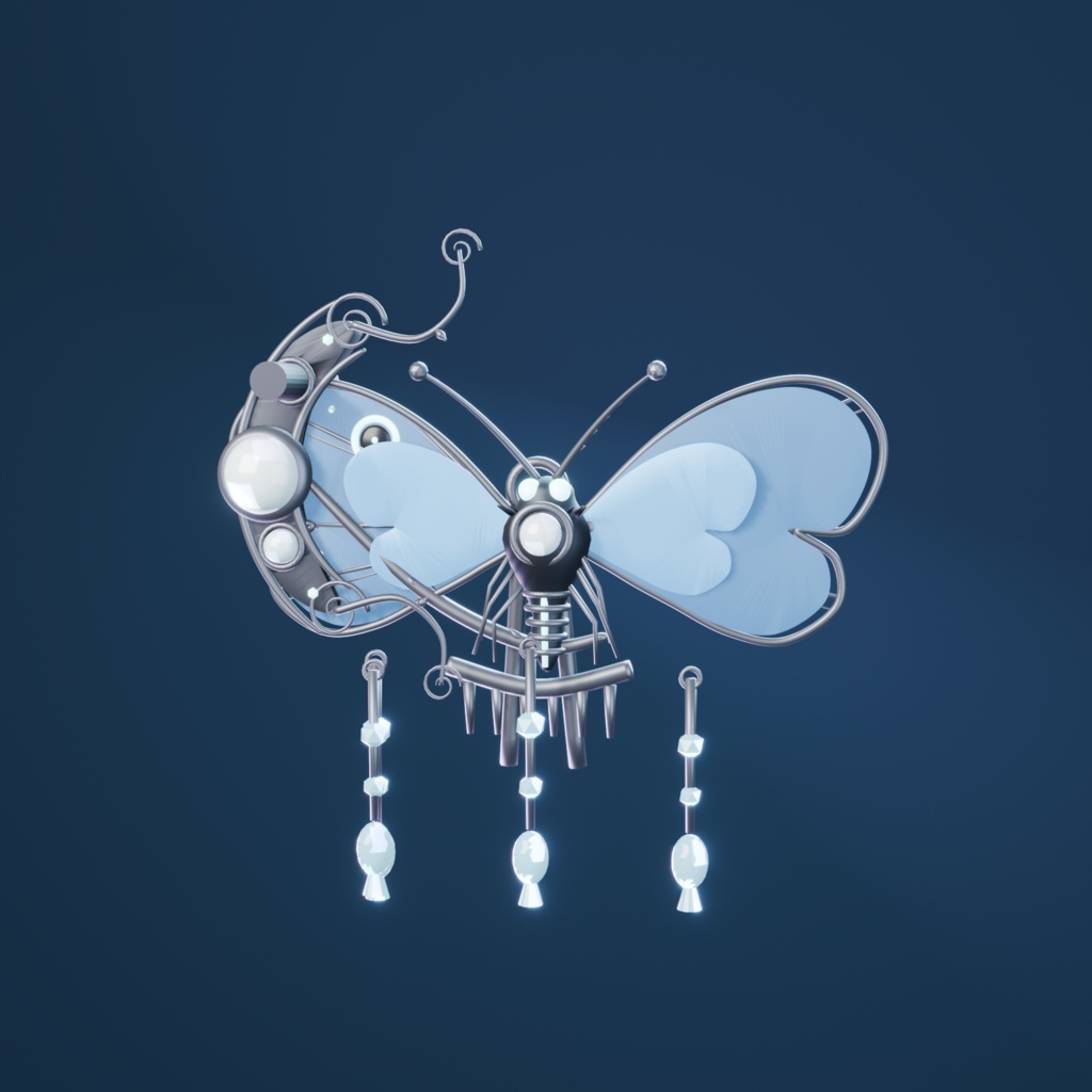 【3Dモデル】青燐蛾・月影 髪飾り ／ Witchlight Moth & Crescent Hair Ornament（2カラー・HD+軽量版）