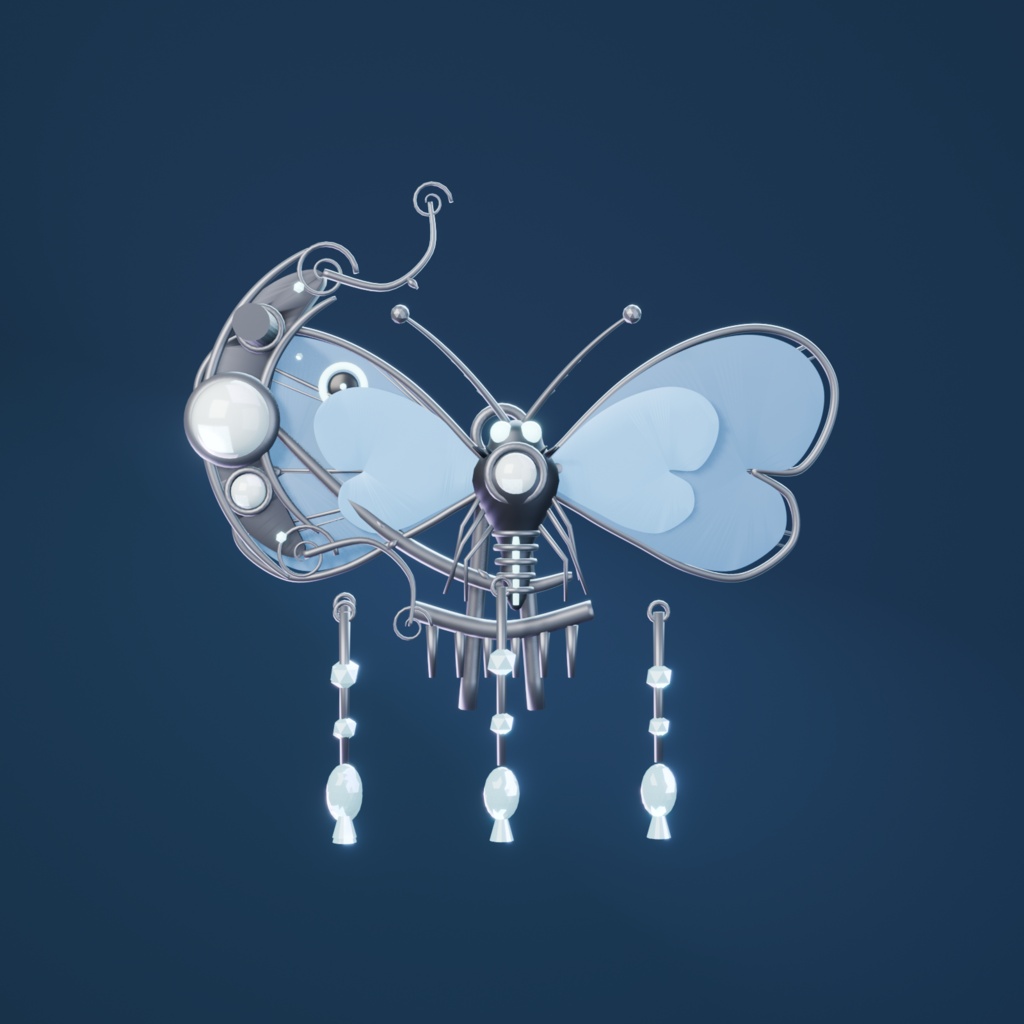 【3Dモデル】青燐蛾・月影 髪飾り / Witchlight Moth & Crescent Hair Ornament(2カラー・HD+軽量版)