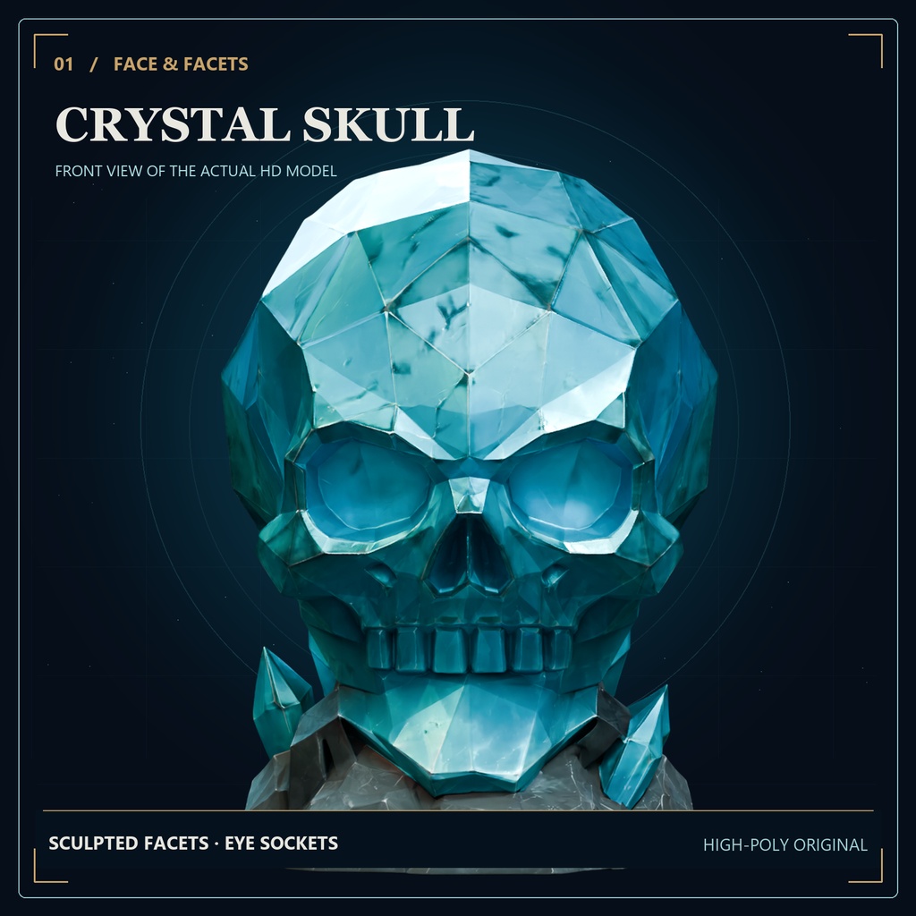 クリスタルスカル | Stylized Fantasy Crystal Skull - HD & Low-Poly