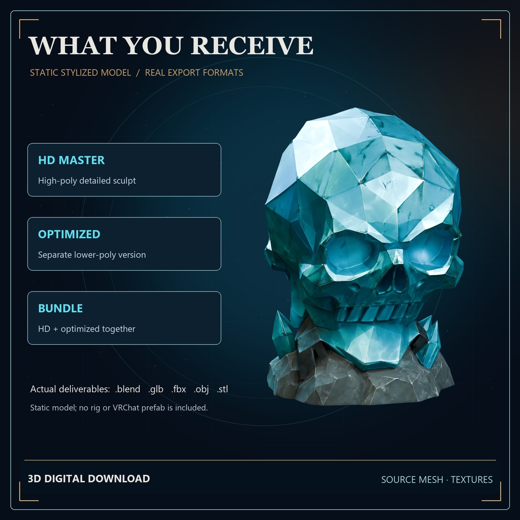 クリスタルスカル | Stylized Fantasy Crystal Skull - HD & Low-Poly