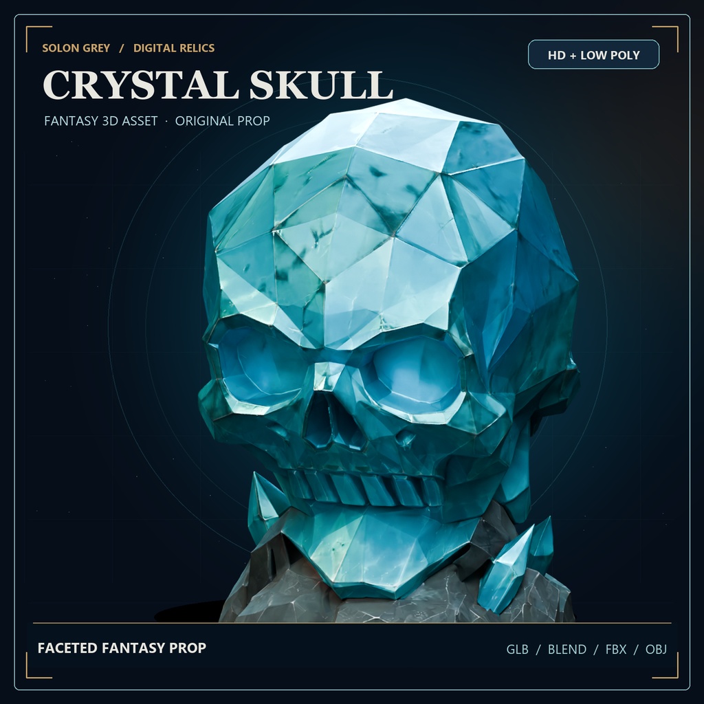 クリスタルスカル | Stylized Fantasy Crystal Skull - HD & Low-Poly