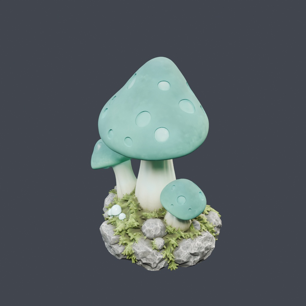 光るキノコの群生 | Stylized Fantasy Glow Mushroom Cluster - HD & Low-Poly
