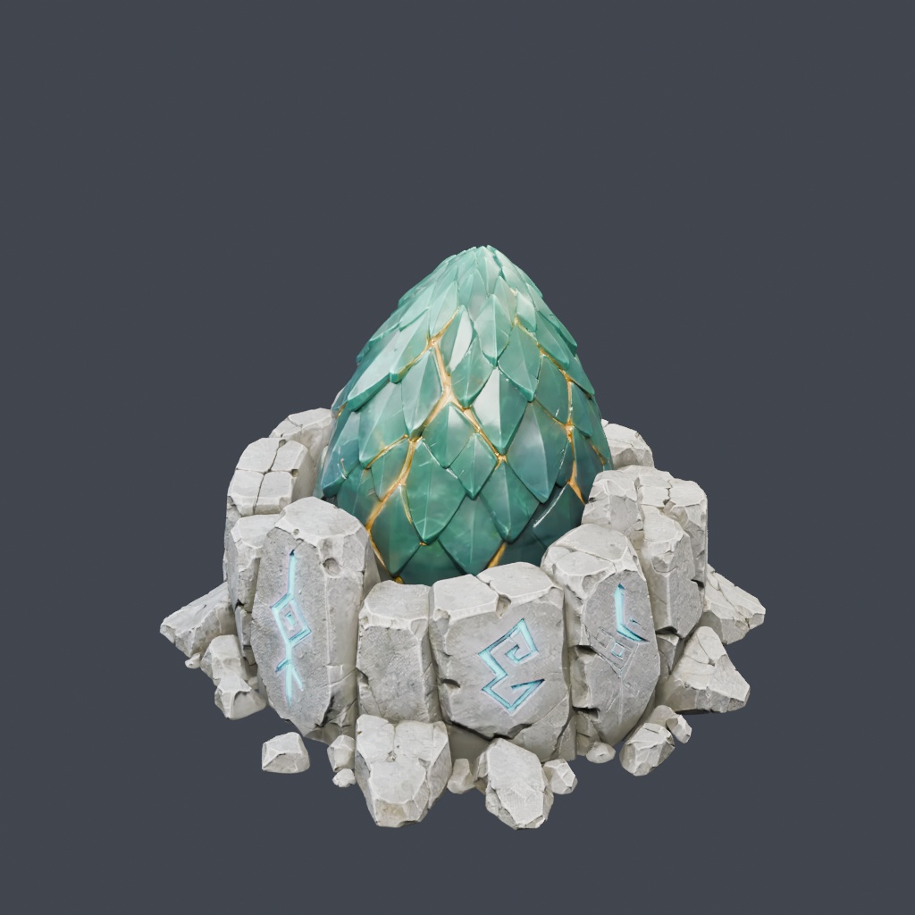 ドラゴンの卵とルーンの巣 | Stylized Dragon Egg on Runic Nest - HD & Low-Poly
