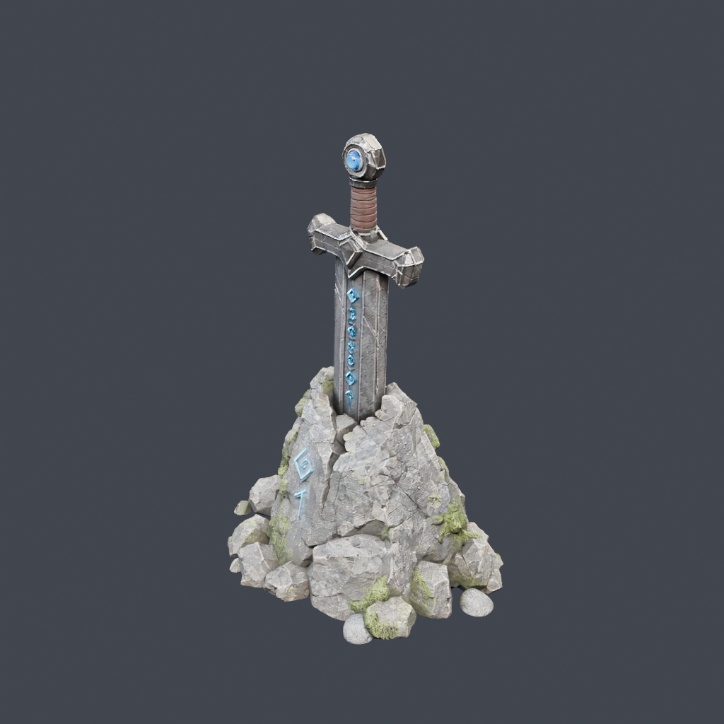 石に刺さったルーンの剣 | Stylized Runic Sword in the Stone - HD & Low-Poly