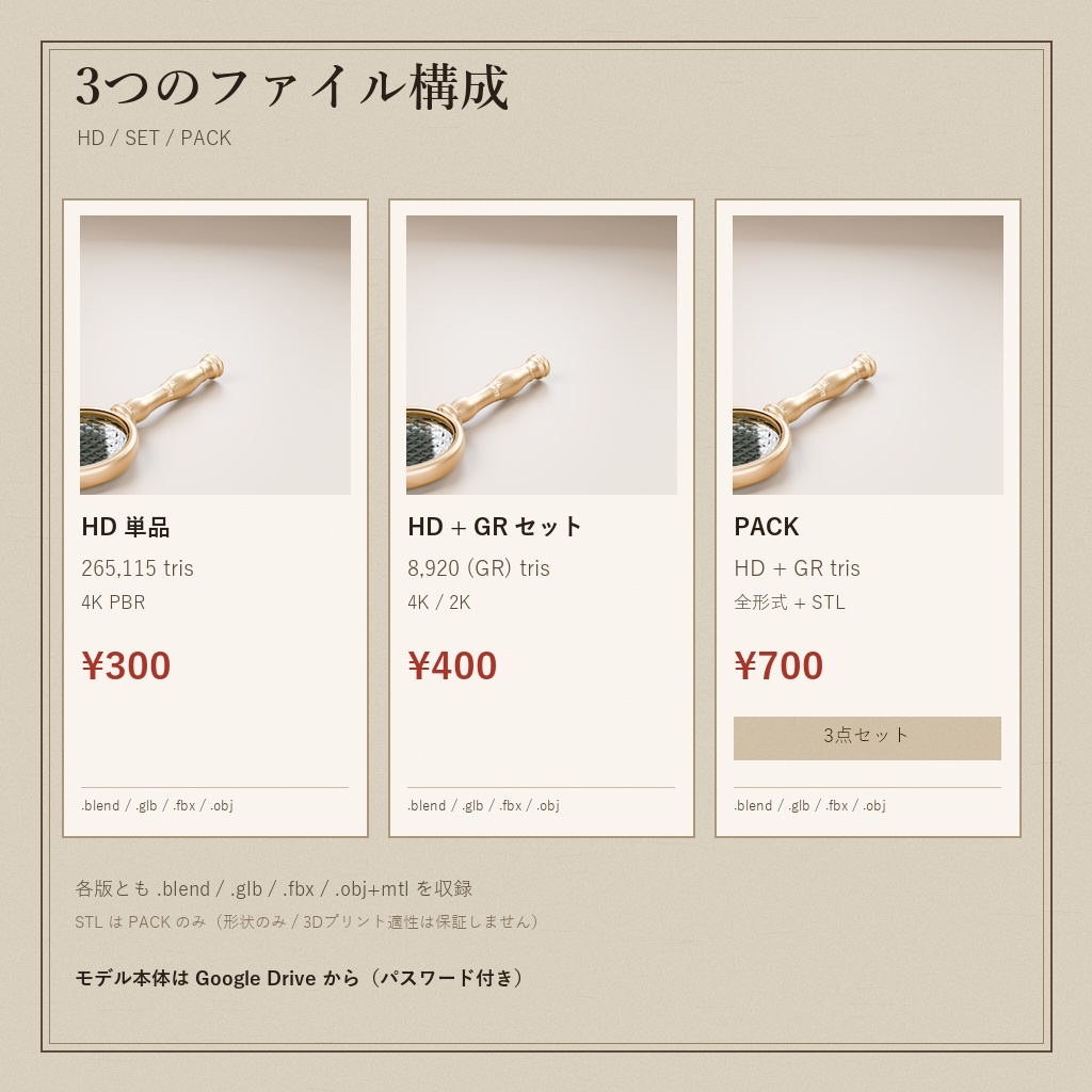 真鍮の虫眼鏡 / Antique Brass Magnifier(3Dモデル)