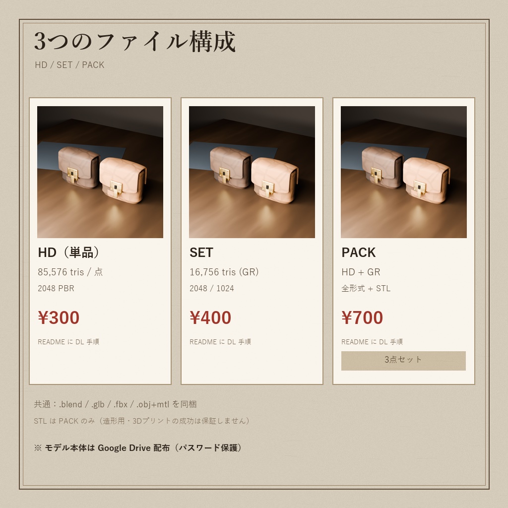 革の小銭入れ 錠前付き(3Dモデル)
