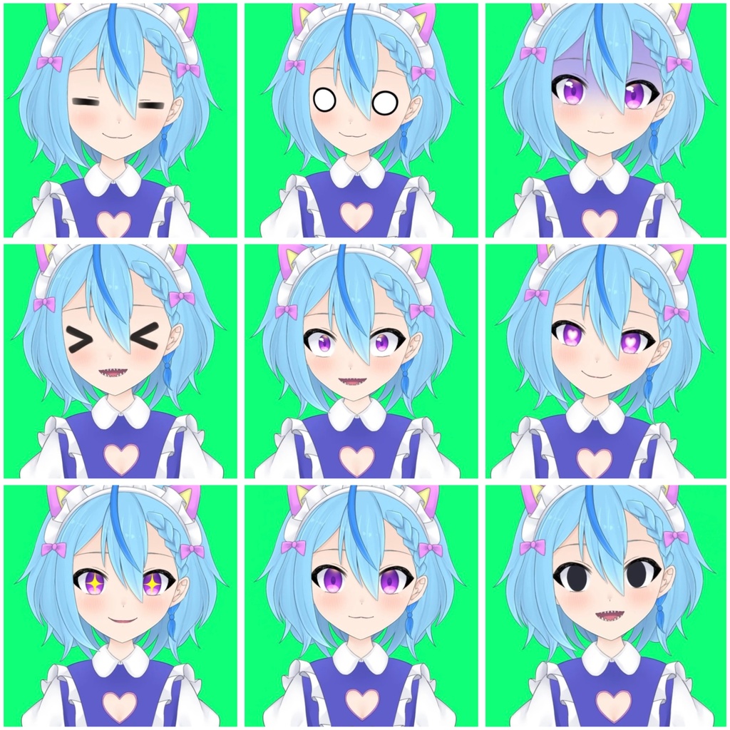 【売り切れ】水色髪ギザ歯メイド服の子【VTS対応】