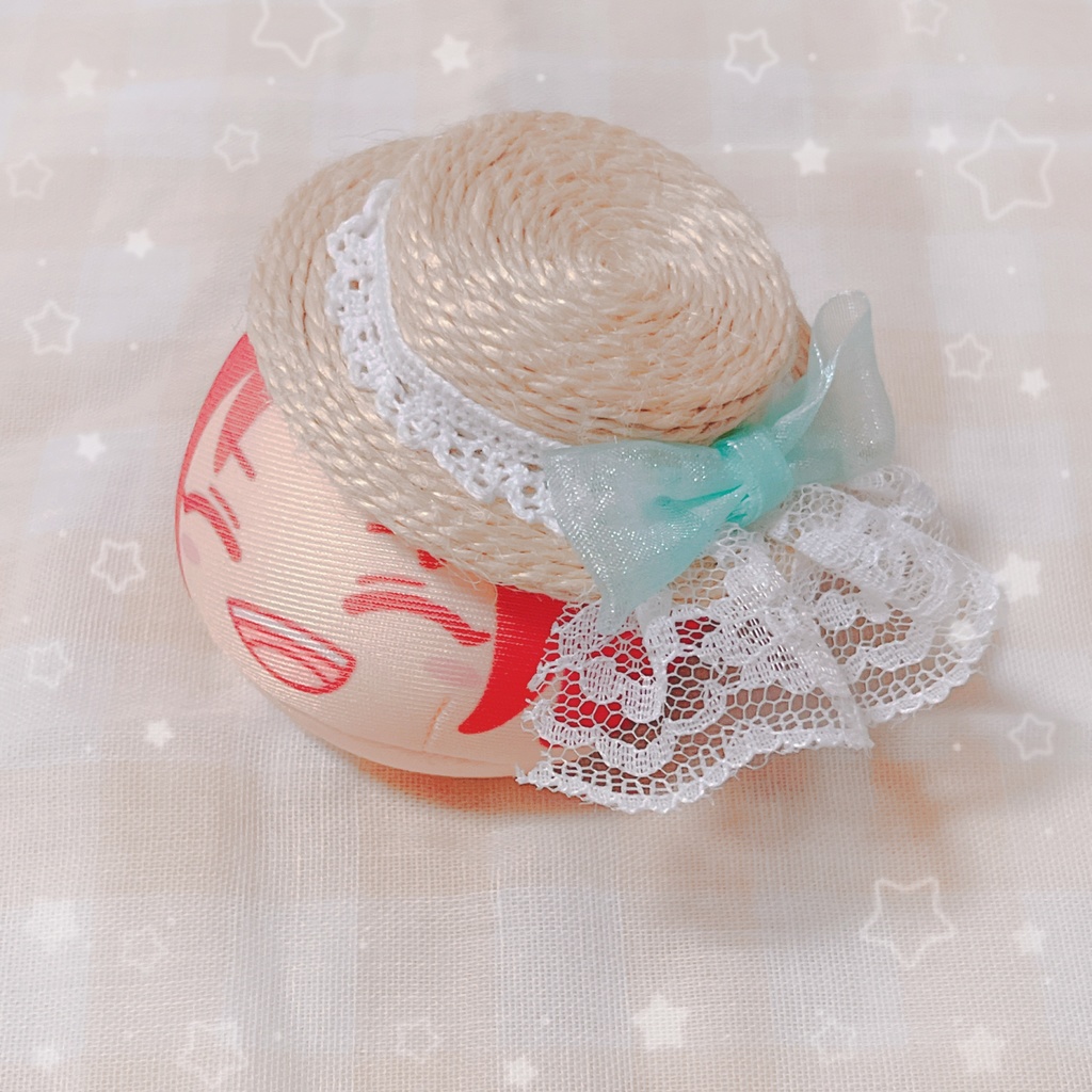 おまんじゅう もちマス用 麦わら帽子/カンカン帽 (水色×レース)