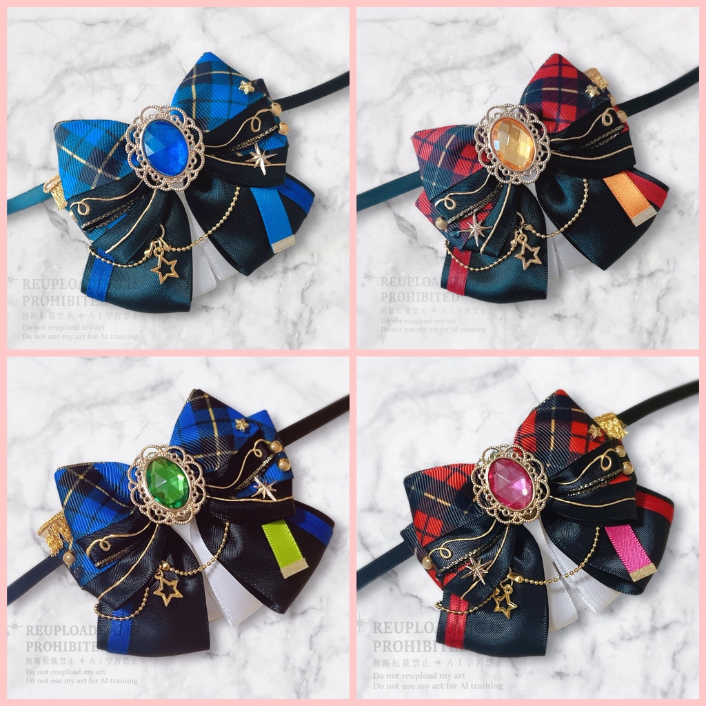 【12/4(木)22:00〜頒布予定】衣装モチーフぬいぐるみリボン ブラック×ブルー / レッド(4種)