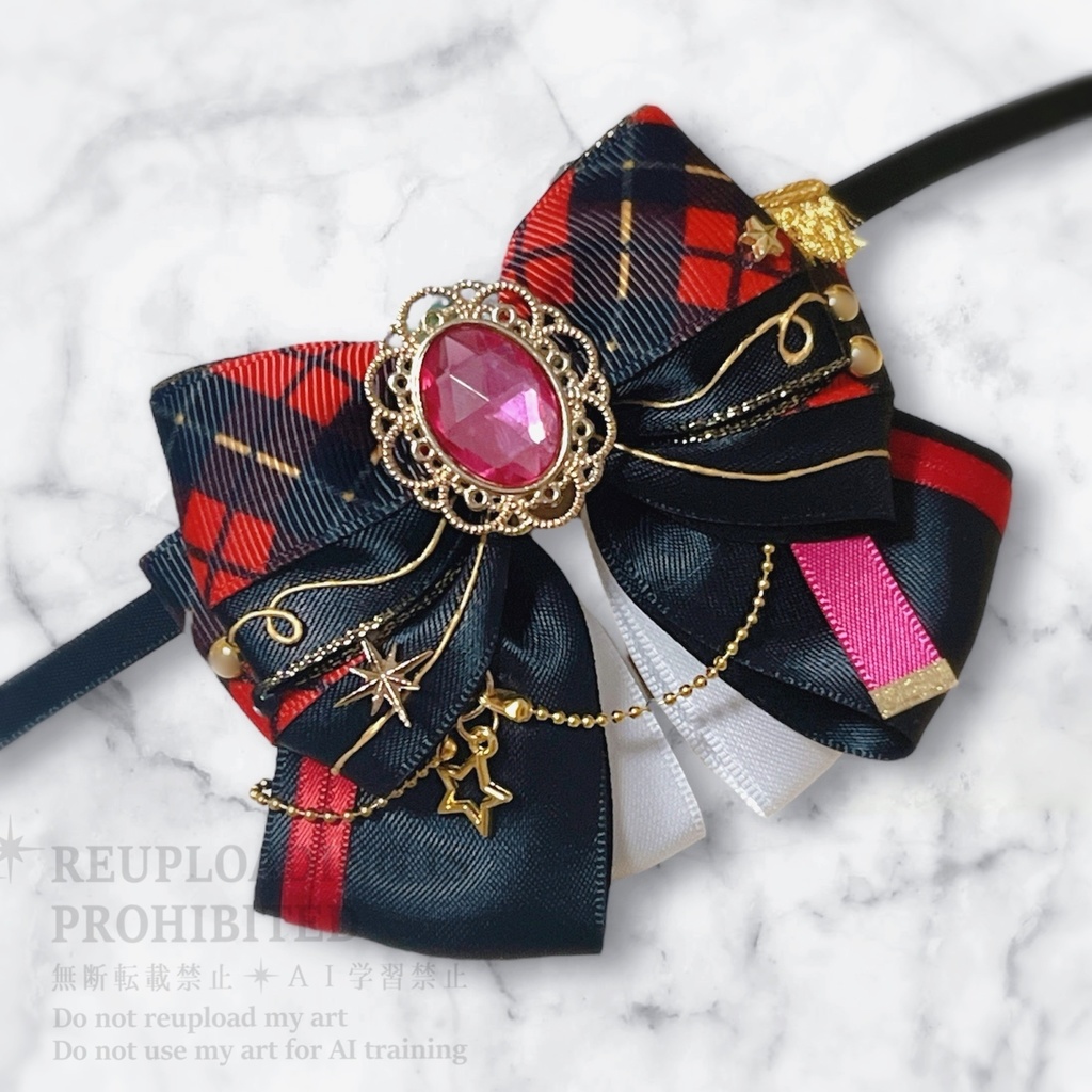 【12/4(木)22:00〜頒布予定】衣装モチーフぬいぐるみリボン ブラック×ブルー / レッド(4種)