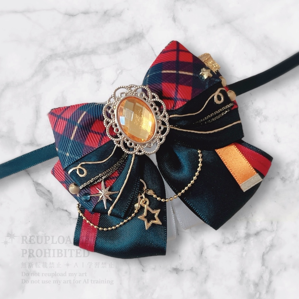 【12/4(木)22:00〜頒布予定】衣装モチーフぬいぐるみリボン ブラック×ブルー / レッド(4種)