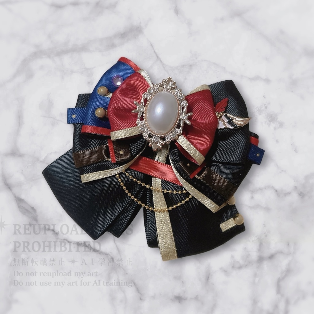 衣装モチーフぬいぐるみリボン ブラック×レッド×ゴールド (4種)