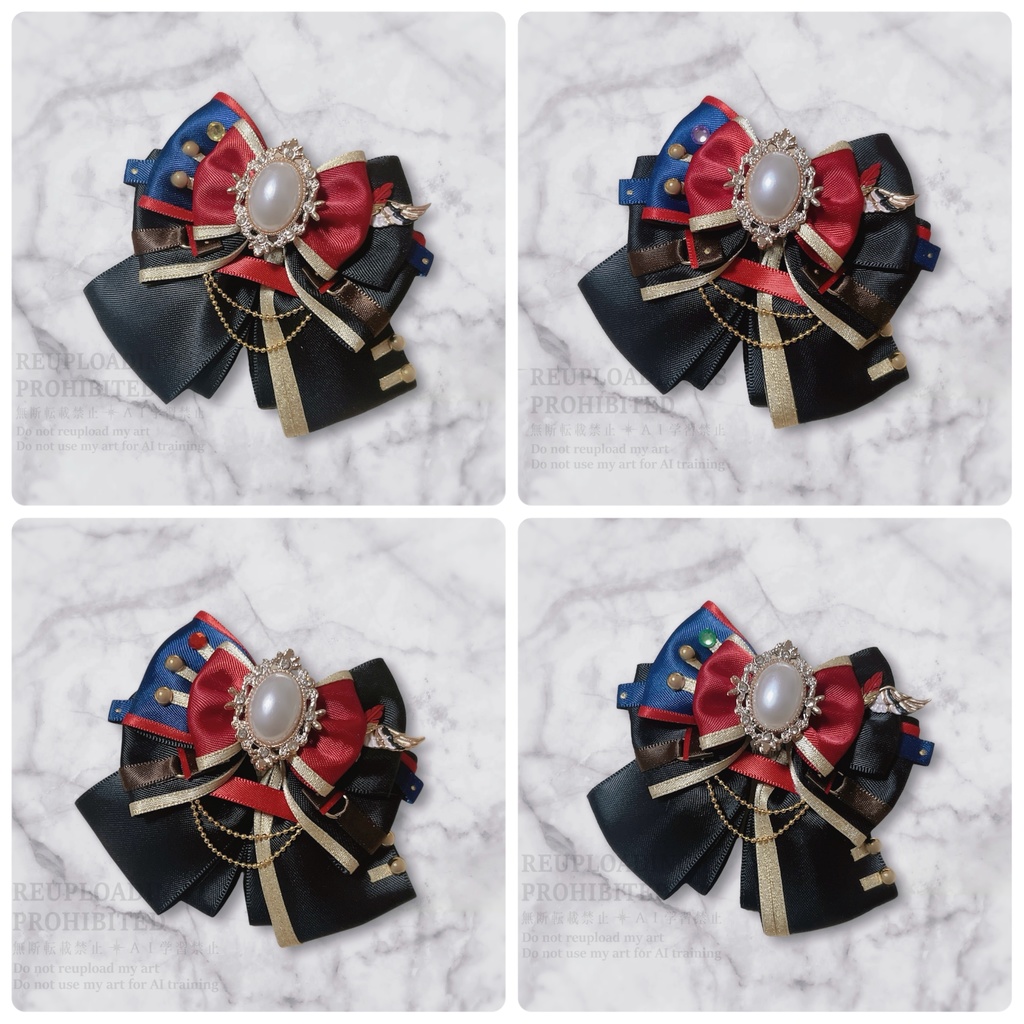衣装モチーフぬいぐるみリボン ブラック×レッド×ゴールド (4種)