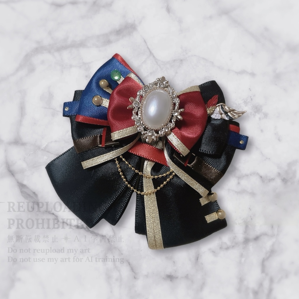 衣装モチーフぬいぐるみリボン ブラック×レッド×ゴールド (4種)