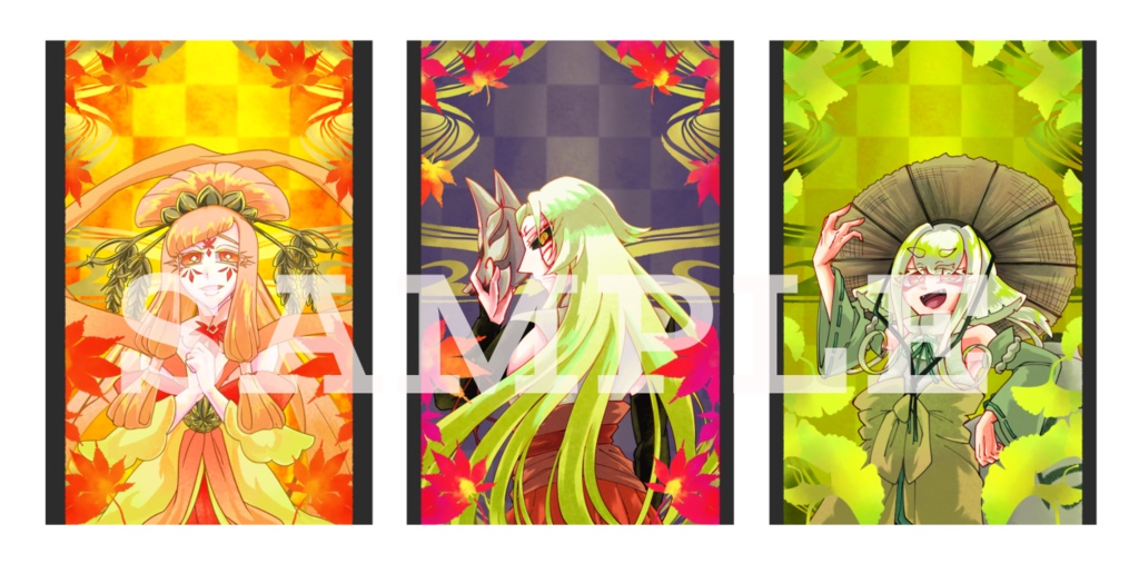 夜乃都神社の狐狸トリオ ポストカードセット