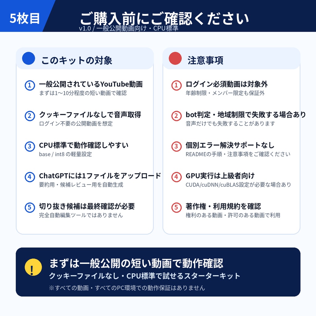 YouTube文字起こし・要約・切り抜き候補レビュー スターターキット