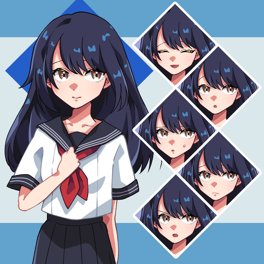大人しそうな女の子【表情６種類】