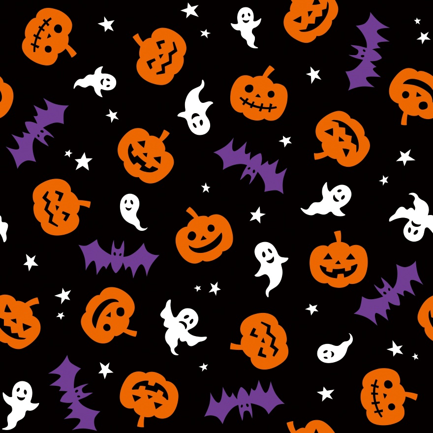 ハロウィーン柄(3色セット)ベクター&PNG素材/かぼちゃ・おばけ・こうもり