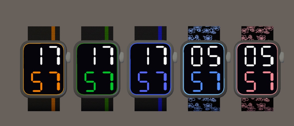 腕時計 5色セット Digital Watch｜リアルタイム時刻表示｜12h/24h｜PC Only