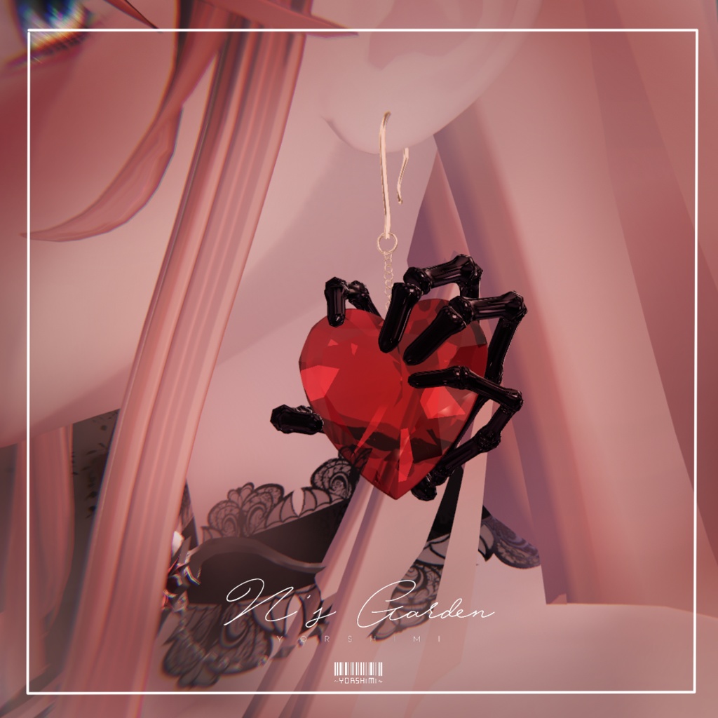 [3Dモデル]ハート骸骨イヤリング_Heart Bone Earrings