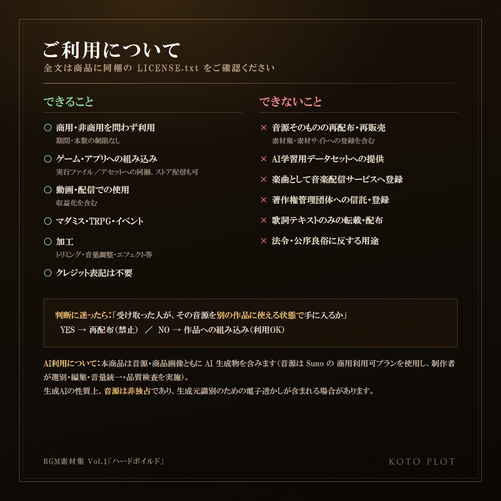 【マダミス・ゲーム制作に】BGM素材集 Vol.1 ハードボイルド ─ 主題歌OP/ED付き全15トラック(商用可・ロイヤリティフリー)