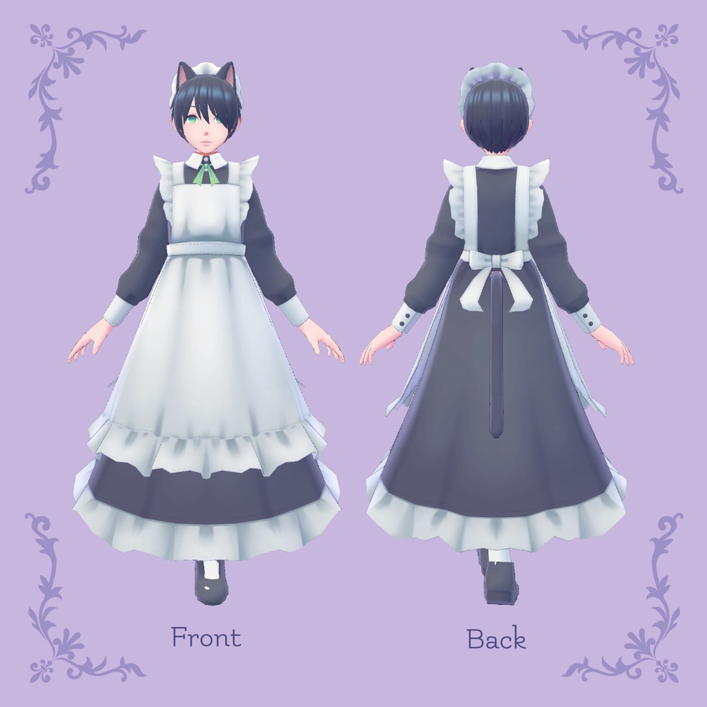 オリジナル3Dモデル「猫耳メイド服男子」