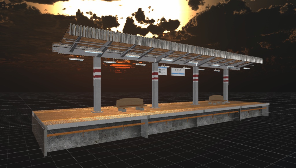 日本の駅ホーム(無人)3Dモデル