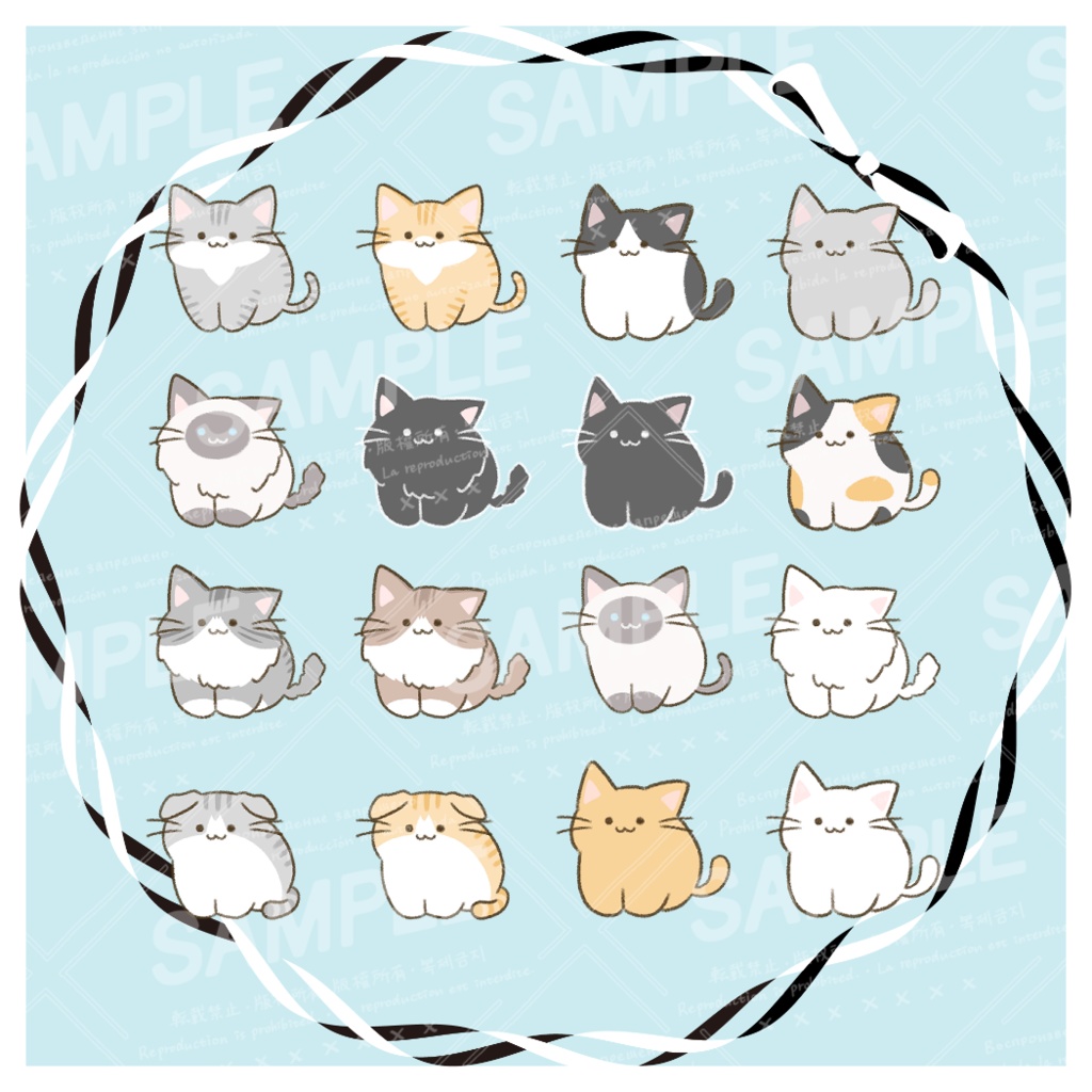 【素材】ねこ 16種＋リボン2 種