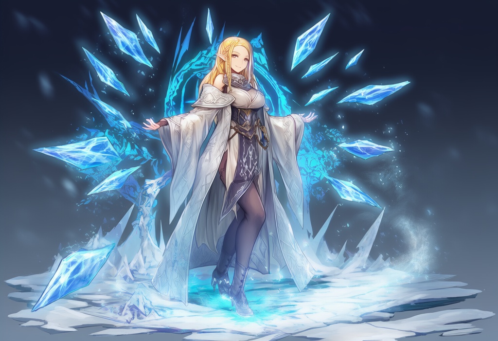 金髪エルフ × 氷魔法（クリスタルメイジ）