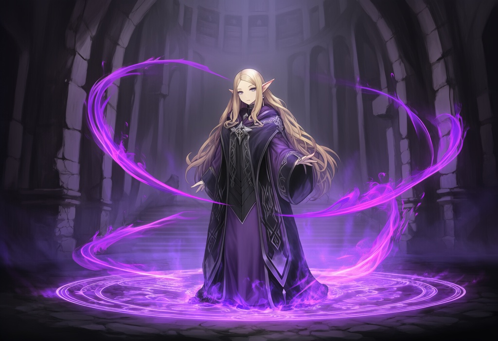 金髪エルフ × 闇魔法（シャドウメイジ）