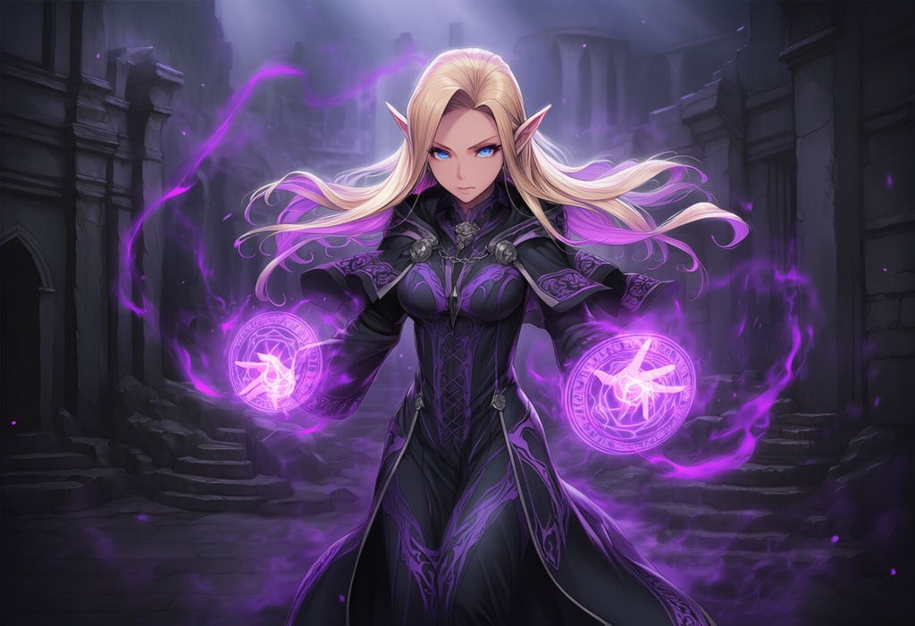 金髪エルフ × 闇魔法(シャドウメイジ)