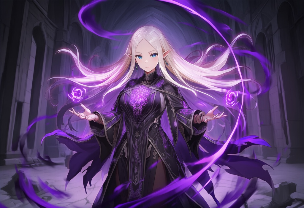 金髪エルフ × 闇魔法(シャドウメイジ)