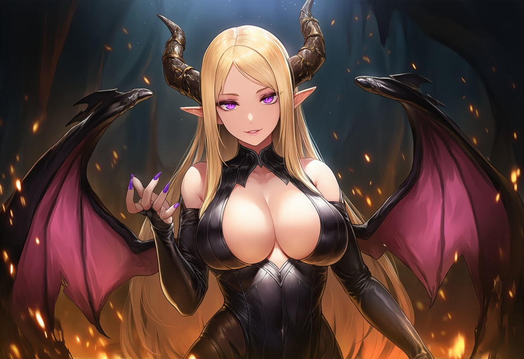 金髪エルフ × ダークサキュバス