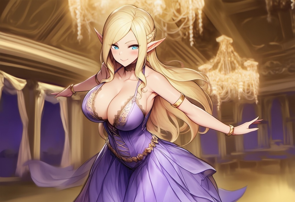 金髪エルフ × 宮廷舞踏会（ボールルーム・ドレス）