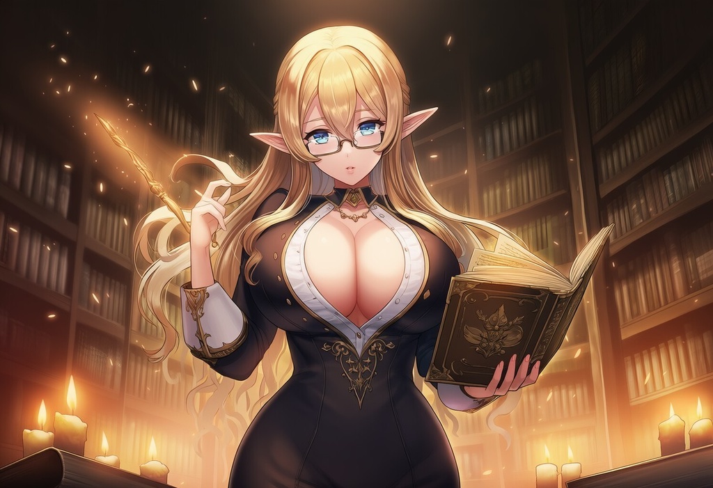 金髪エルフ × 誘惑の司書（セクシー・ライブラリアン）