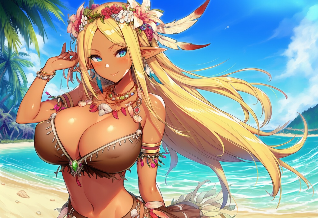 金髪エルフ × 南国トライバル（トロピカル・プリーステス） 