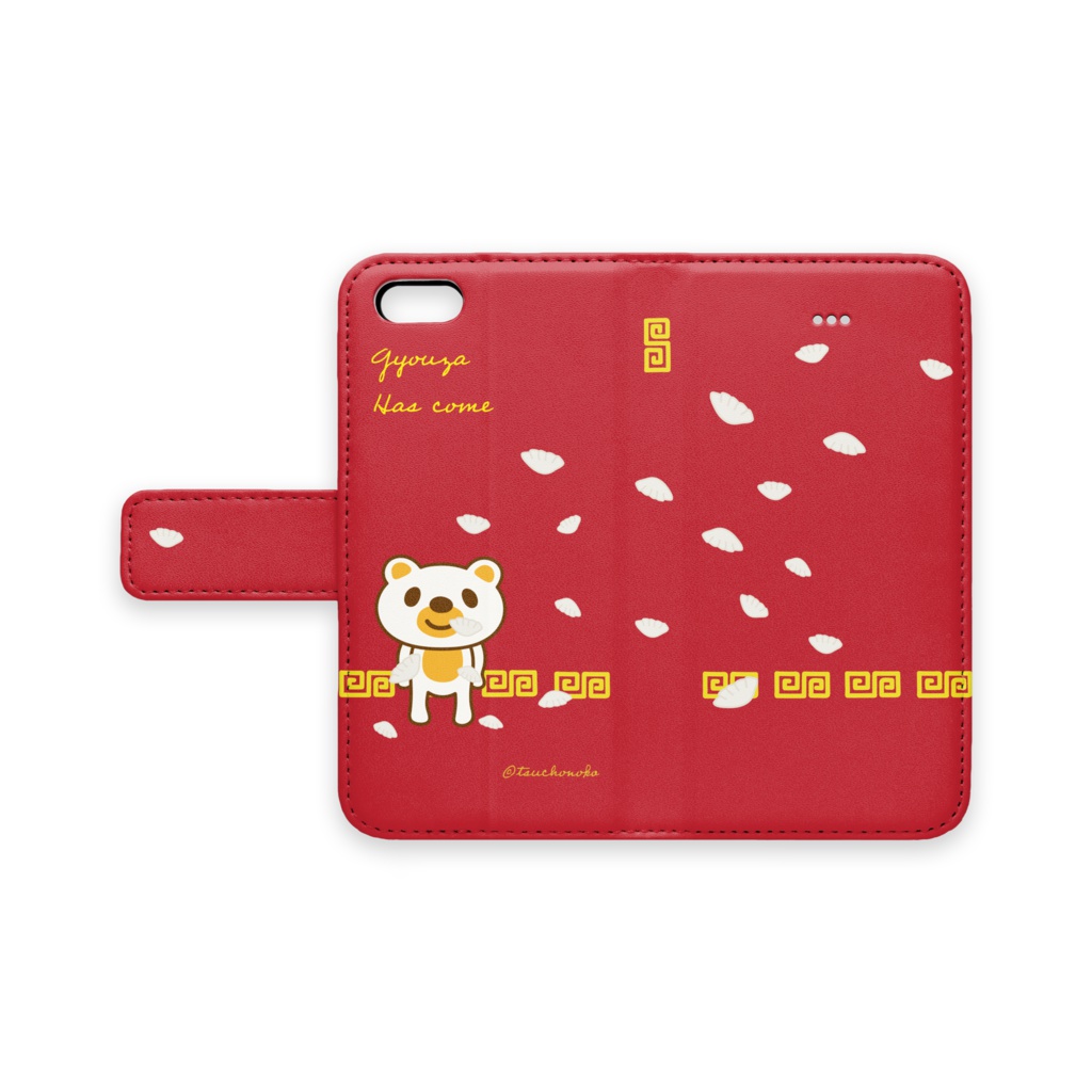 くまっ子手帳型iPhoneケース・餃子/赤