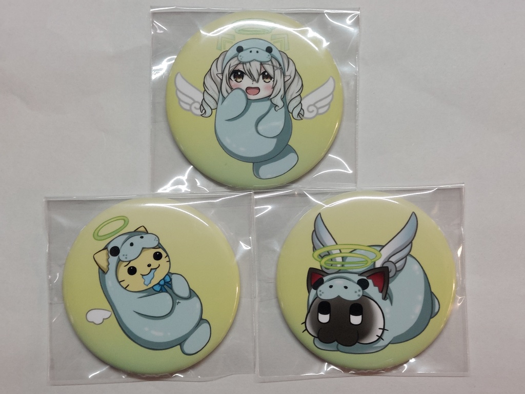 【非公式】にゃにゃせ、しいたけ、にんげんさん缶バッジセット
