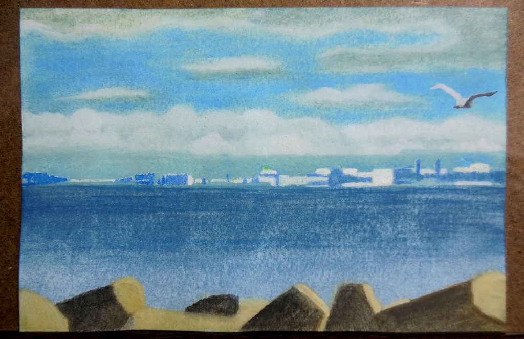 【1点もの】原画　「富山湾に見える蜃気楼」　水彩画