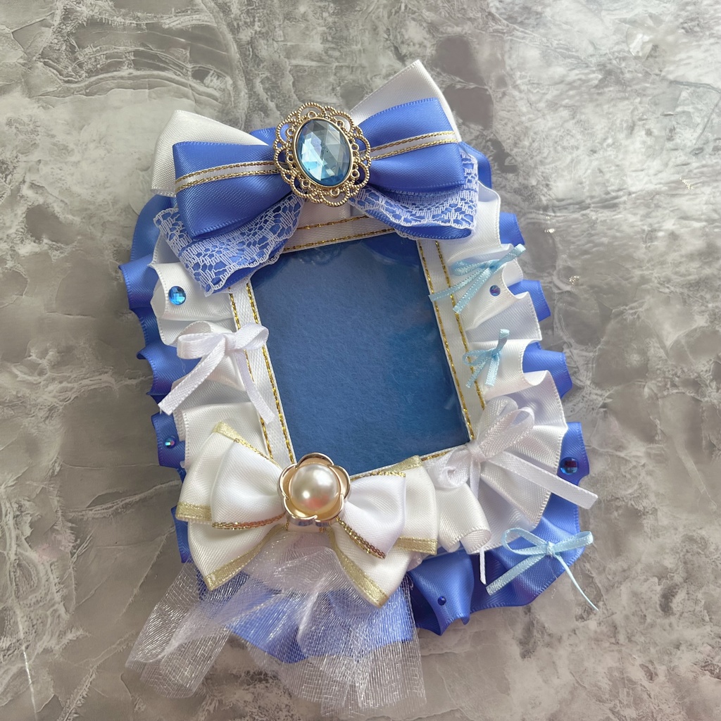 リボンケースデコ(白×青)