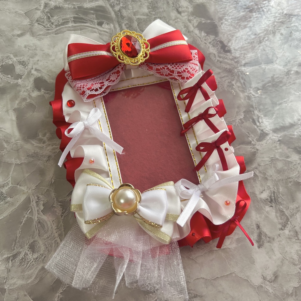リボンケースデコ(白×赤)