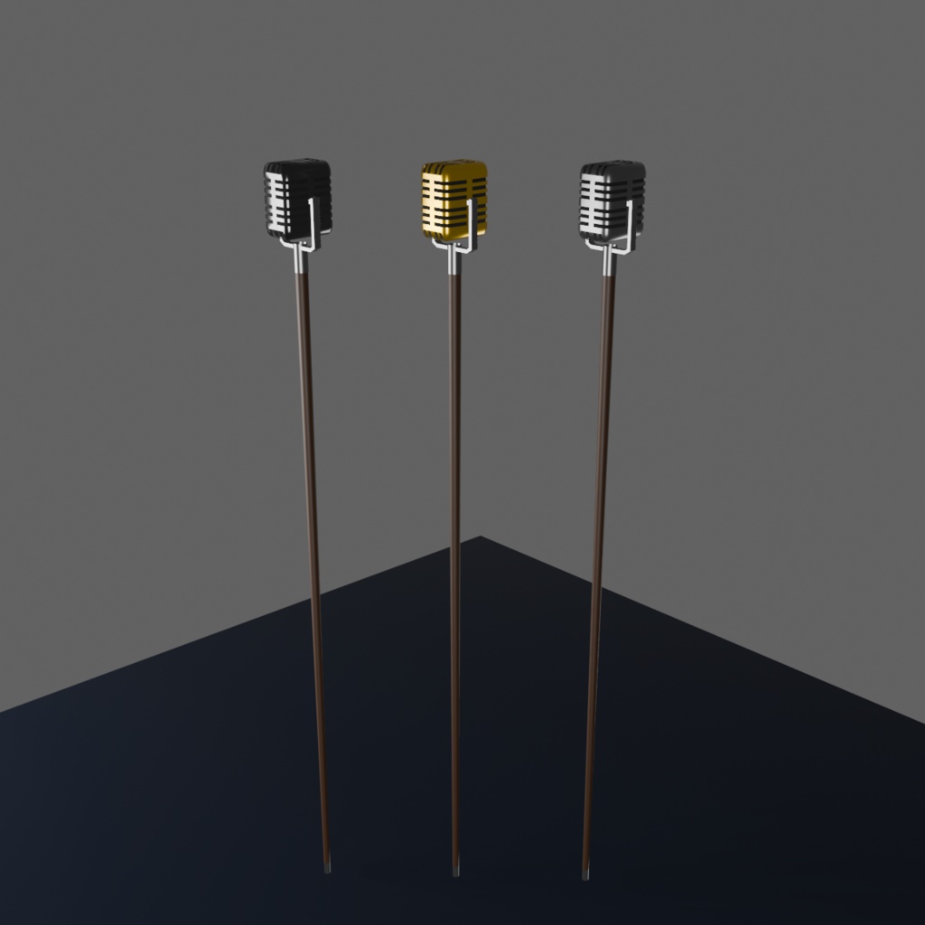 がいこつマイク 3色:卓上&杖 2種|低ポリゴン(1200~1500)