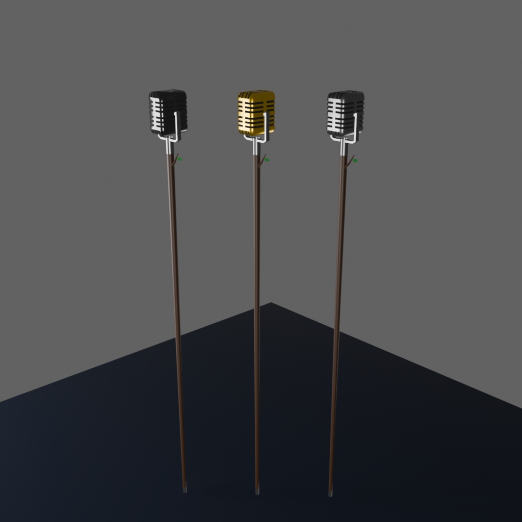 がいこつマイク 3色:卓上&杖 2種|低ポリゴン(1200~1500)