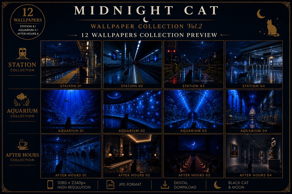 MIDNIGHT CAT WALLPAPER COLLECTION Vol.2