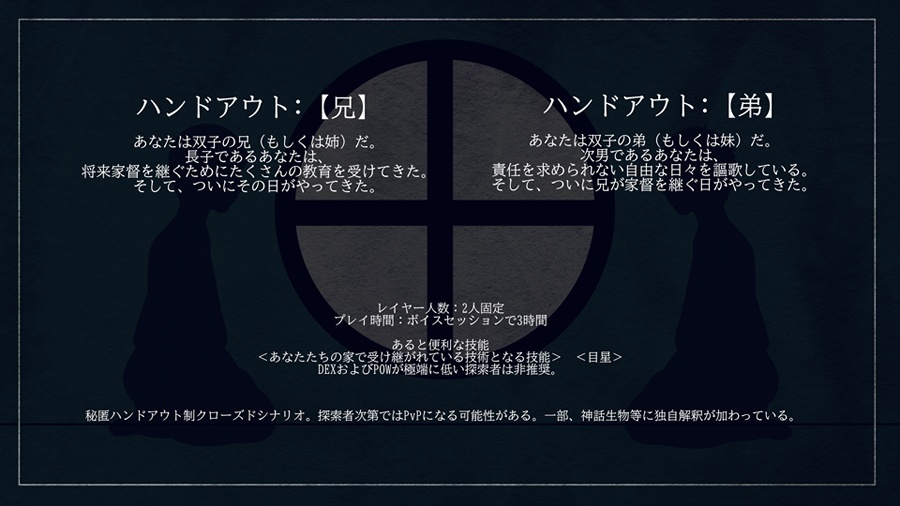 クトゥルフ神話TRPGシナリオ「継ぎし日の一夜」