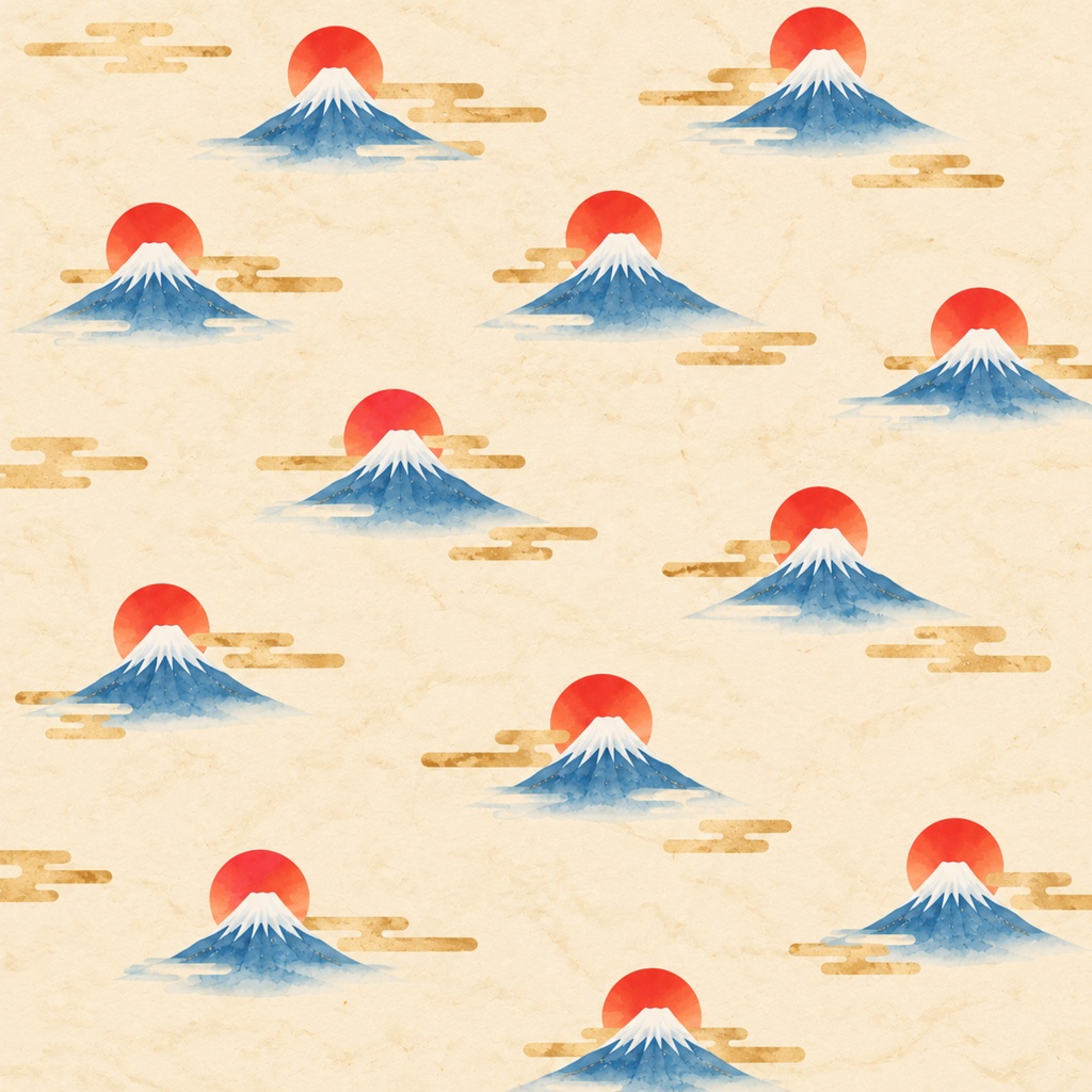 日本のお正月 デジタルペーパー5枚セット|和紙風・水彩風|2000×2000px PNG素材