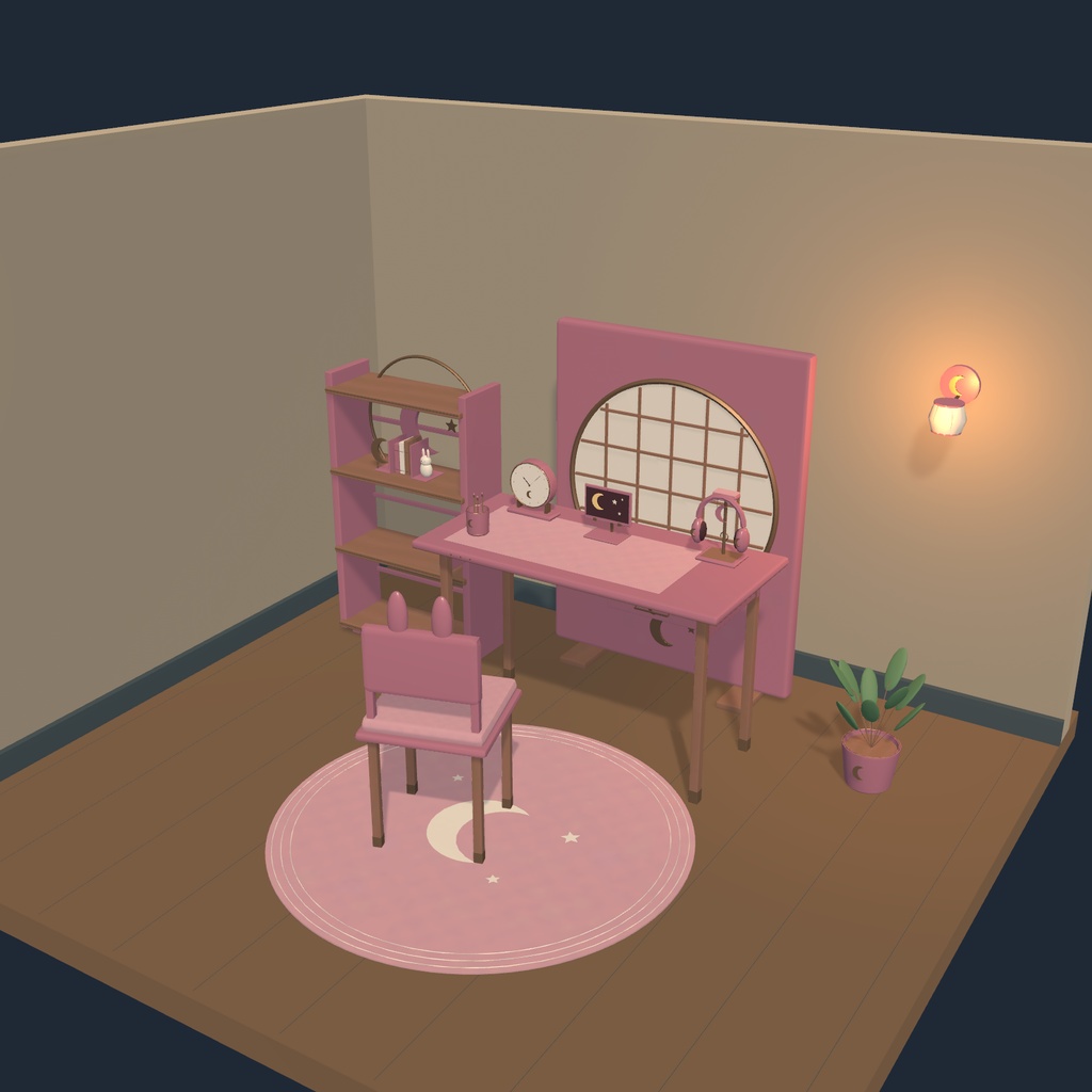 【無料お試しあり】月夜のデスクコーナー|13種・6配色の3D家具セット